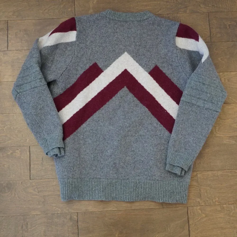 Alps & Meters Sweater Mens XXL Gray Red 100% Wool Ski Racer Logo Pullover